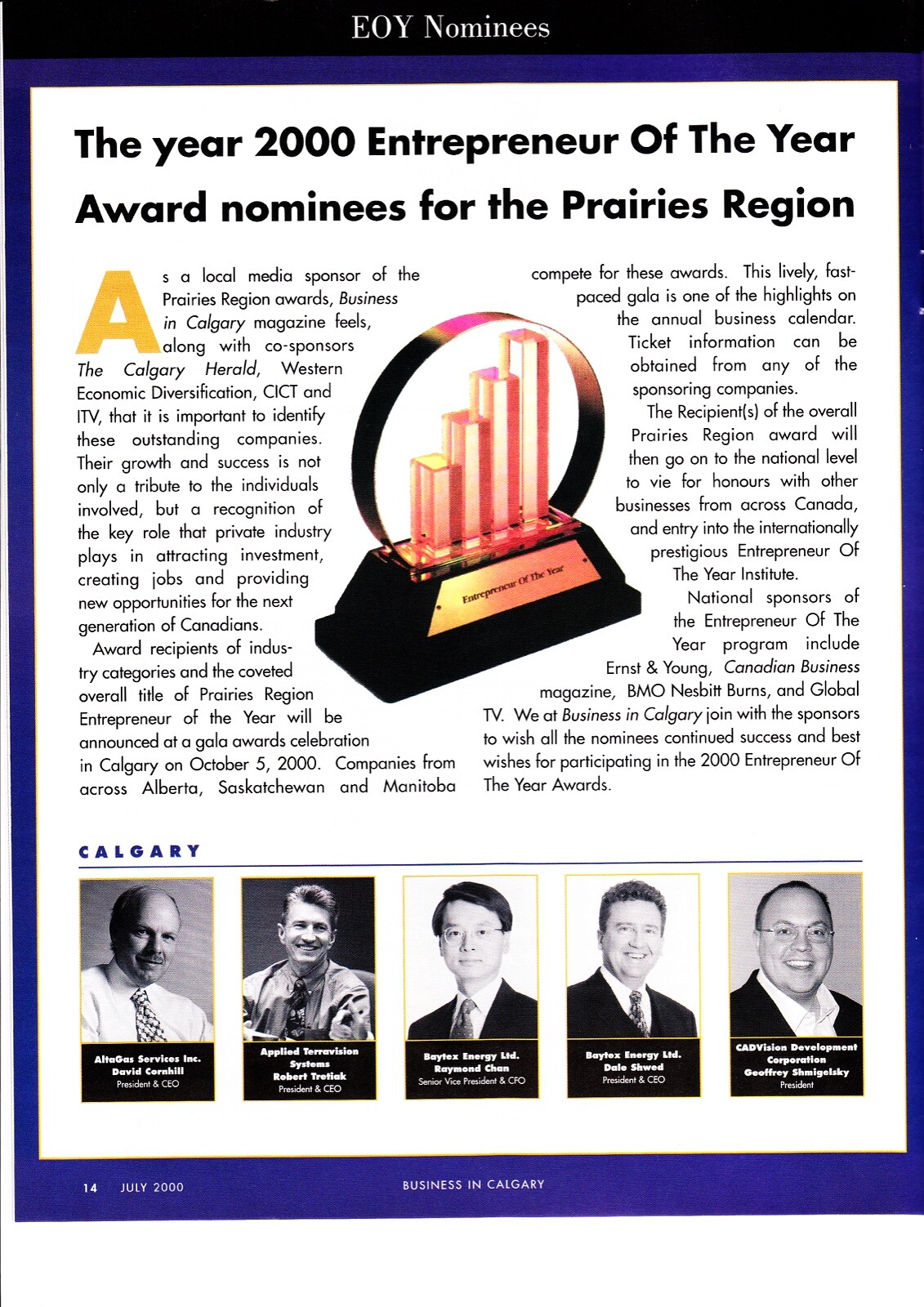 EOY nominees, Prairies Region — Business in Calgary, July 2000