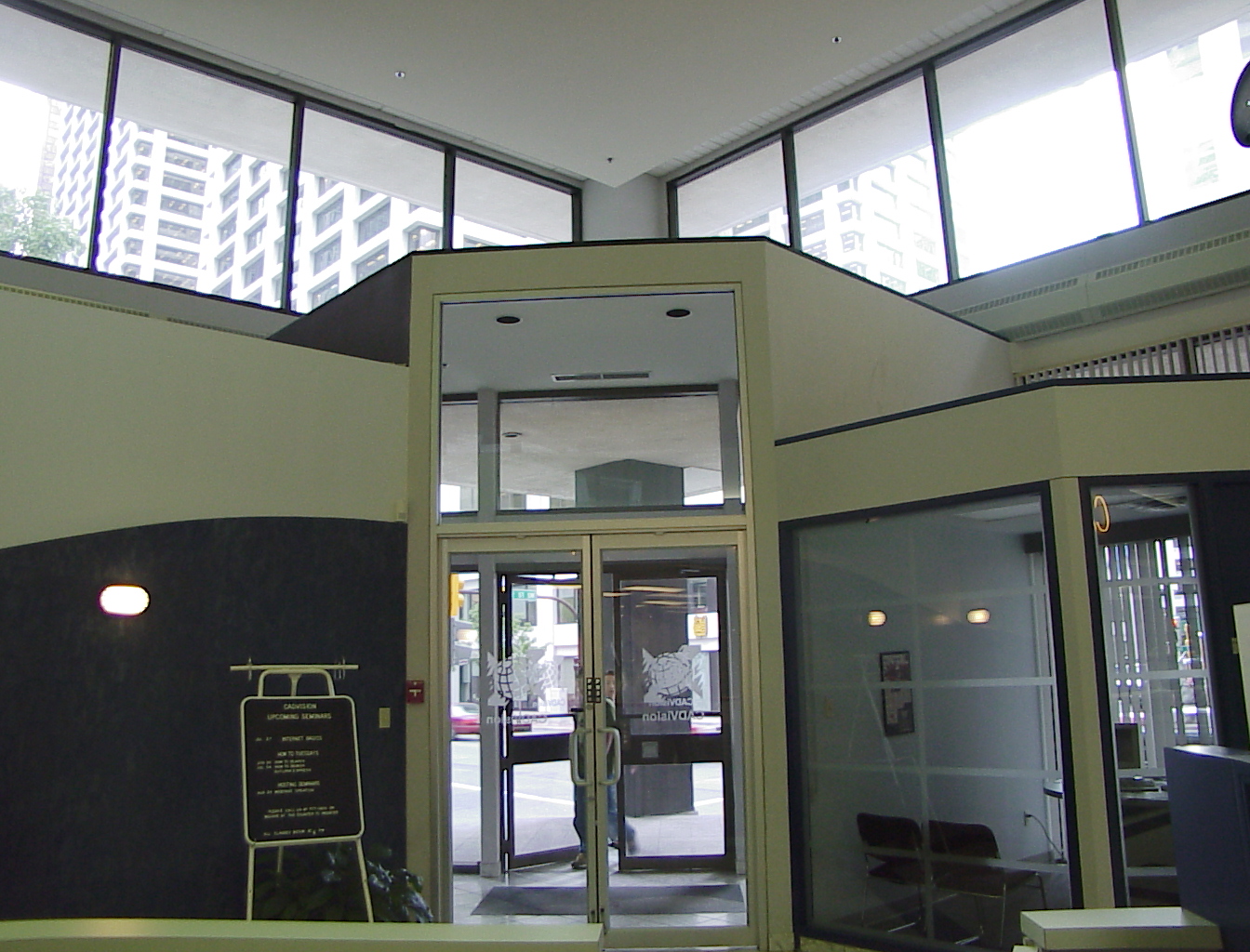 The front doors and the seminar board