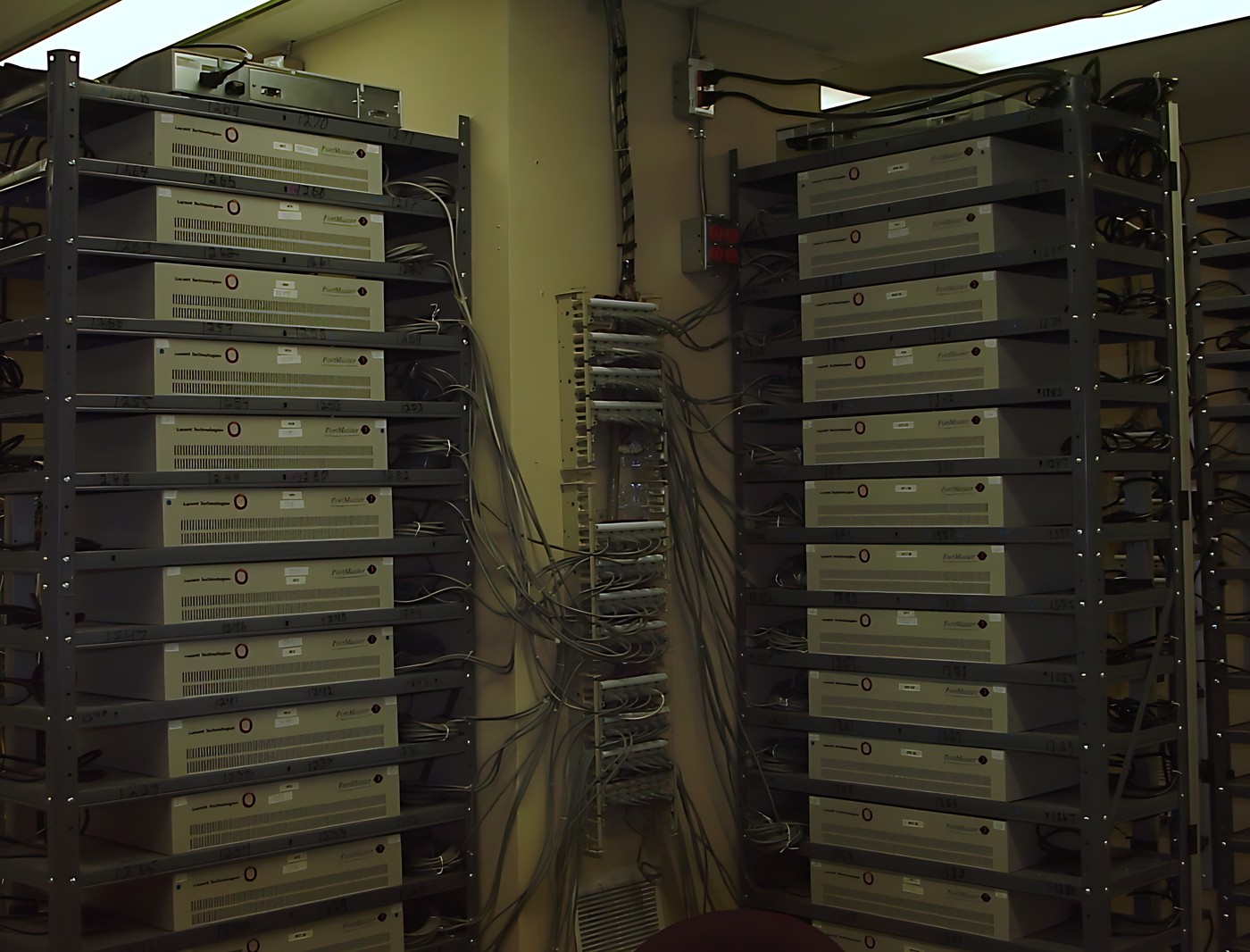 Racks of PortMasters — the dial-up pool