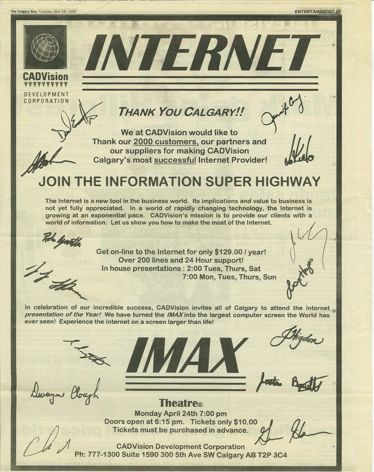 Thank You, Calgary — signed (Calgary Sun, 1995)