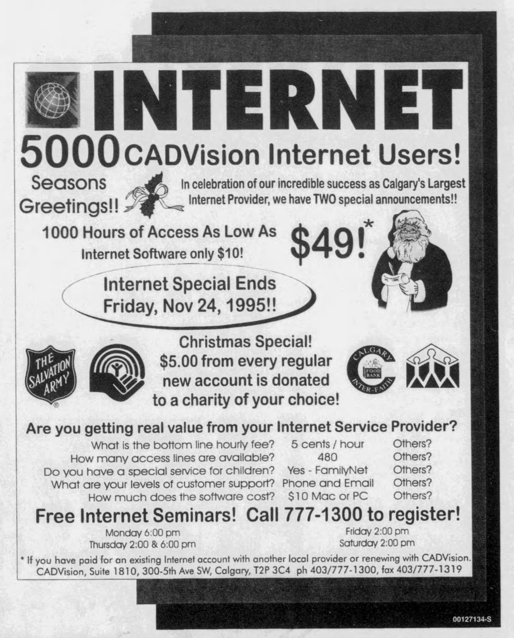 Ad — “5000 CADVision Internet Users!”, Seasons Greetings, Nov 1995