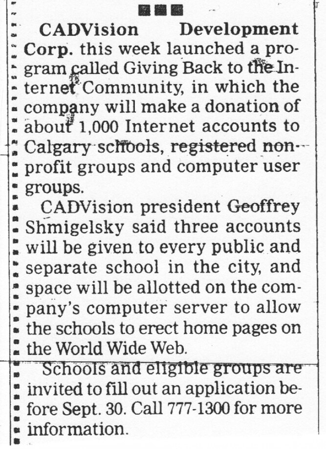 Giving Back to the Internet Community — news brief, 1996
