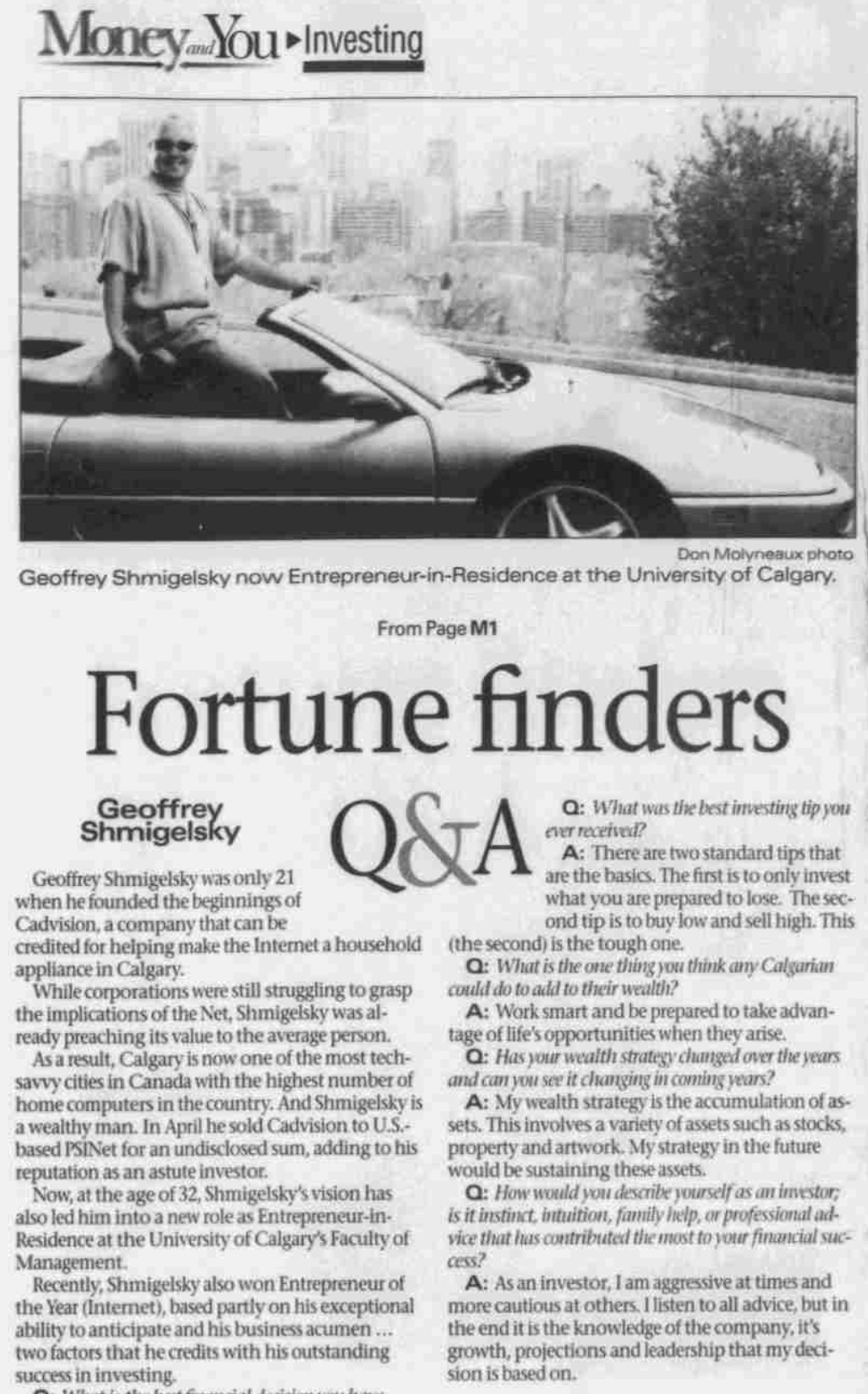 Fortune finders — Geoffrey Shmigelsky Q&A, Calgary Herald, 2000