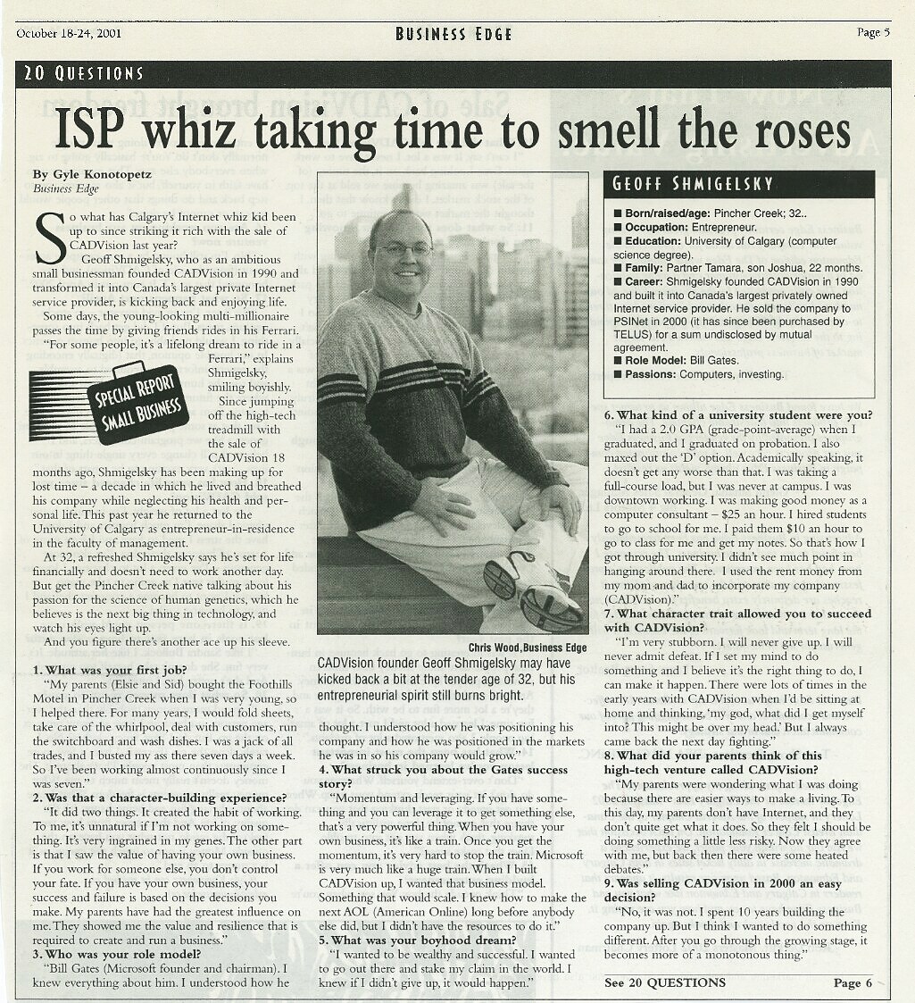 ISP whiz taking time to smell the roses — Gyle Konotopetz, Business Edge, 2000