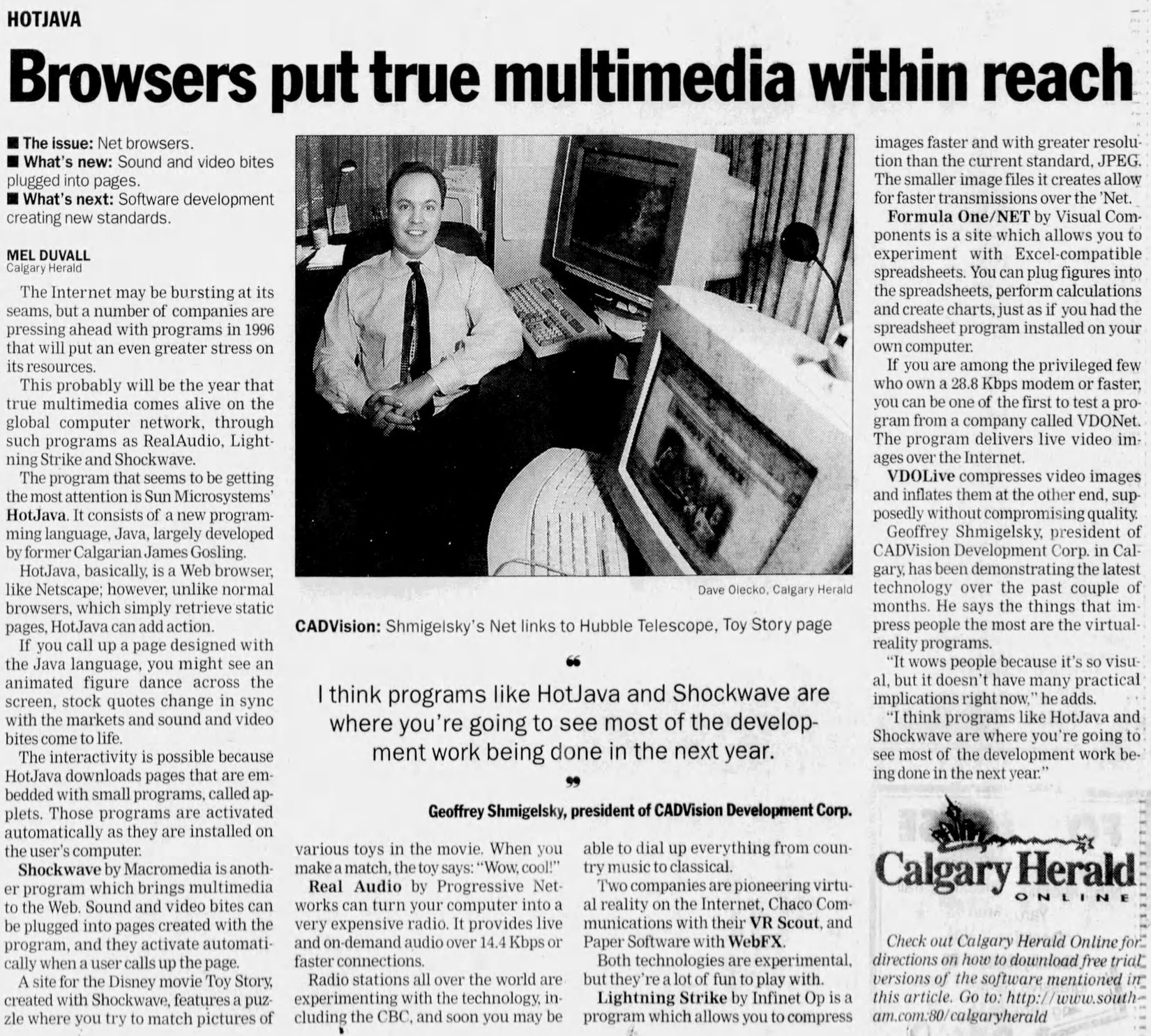 Calgary Herald HotJava — "Browsers put true multimedia within reach" (1996)